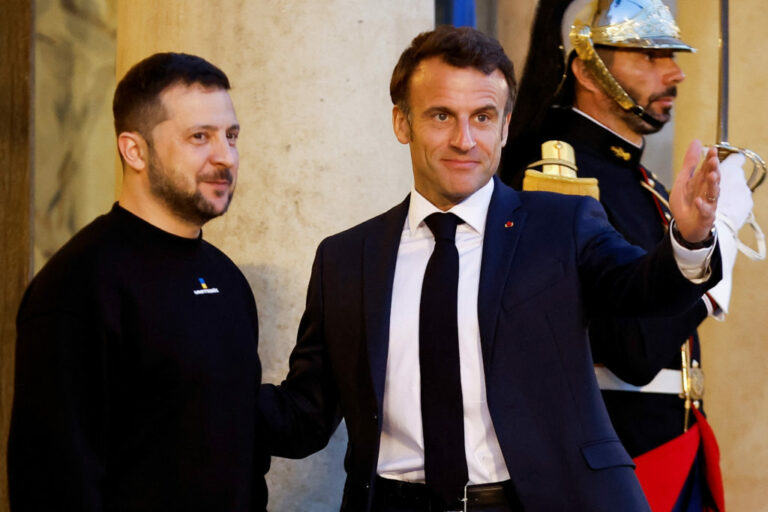 French President Emmanuel Macron meets with Ukraine's President Volodymyr Zelenskiy, in Paris